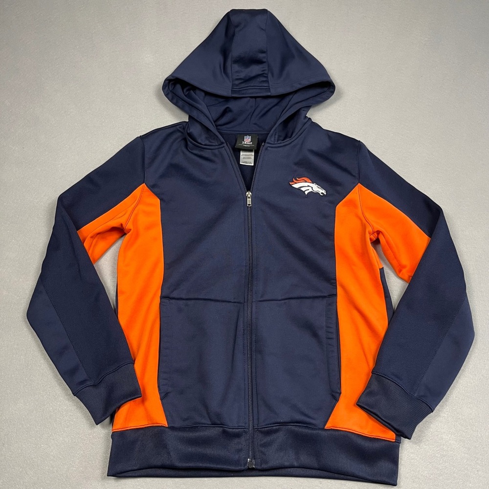 NFL Team Apparel Denver Broncos Youth Large Full Zip Hoodie Jacket Womens Small